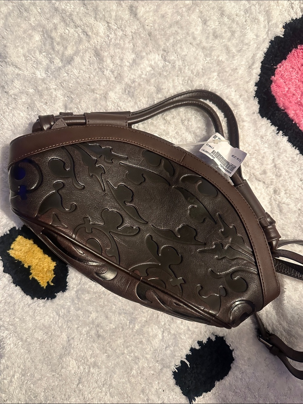 Brown Women's Leather Crossbody Bag with Decorative Appliqué